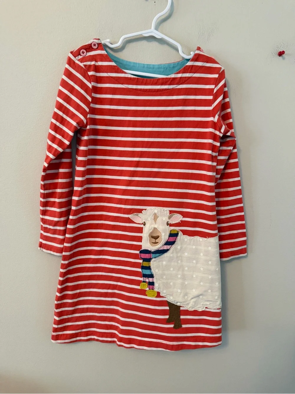 Mini Boden Red Striped Lamb Applique Dress